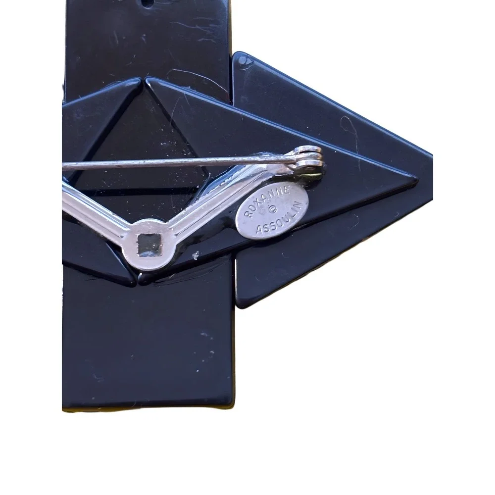 Roxanne‎ Assoulin Geometric Art Deco Statement Brooch Black White Pink Crystal